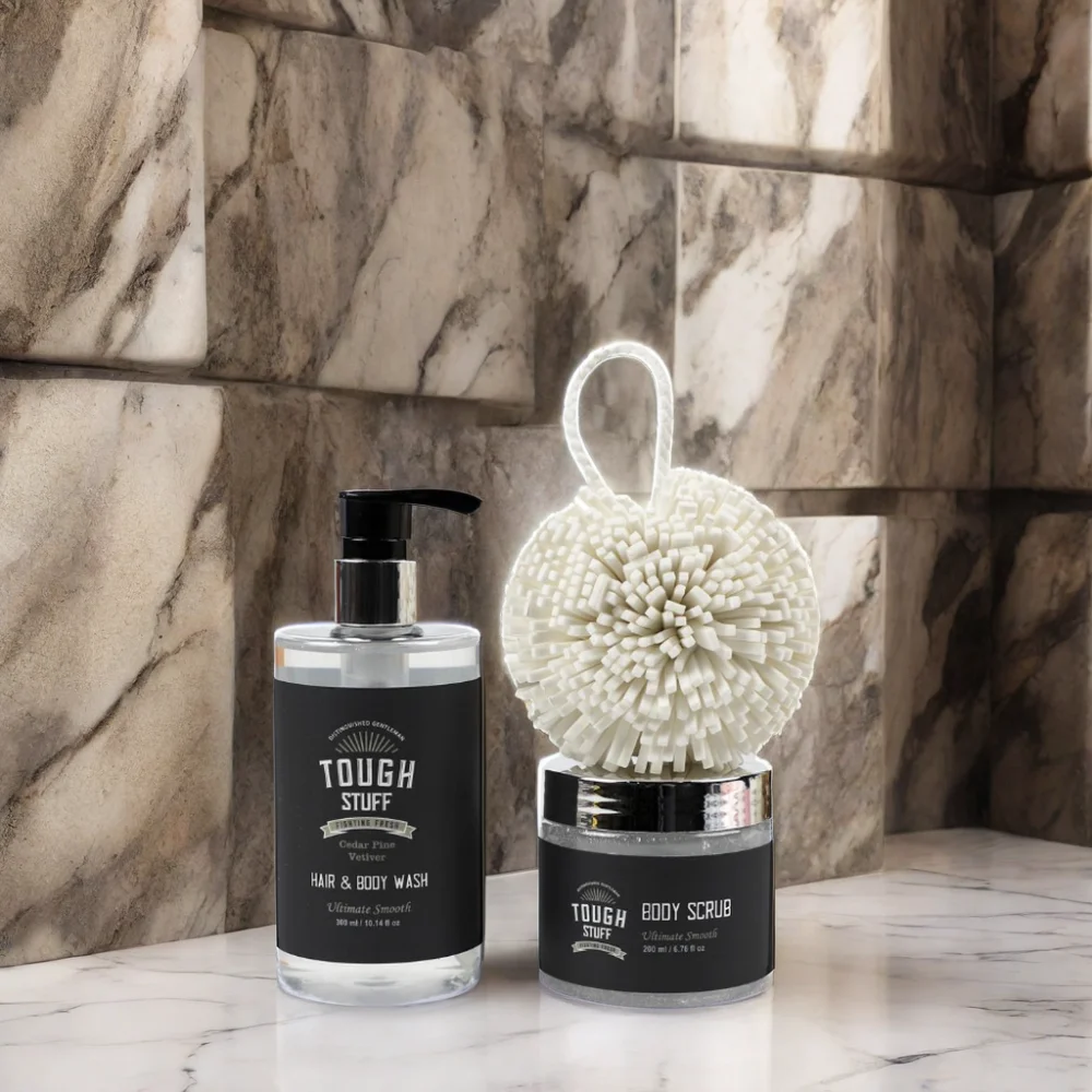 Custom Bath and Body Care Set for Men Natural Fragrance Hair Body Wash Exfoliating Body Scrub Moisturizing Cleansing