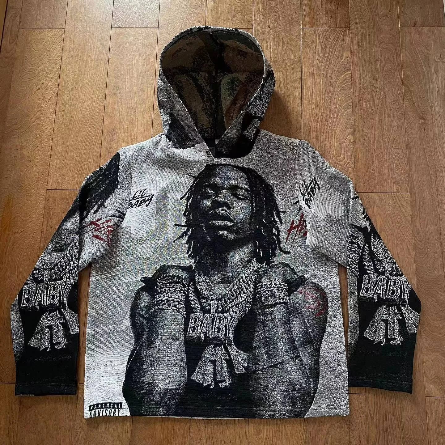 Новый дизайн, высококачественные хлопковые полиэфирные тканые жаккардовые гобелены с капюшоном, одежда с низким MOQ