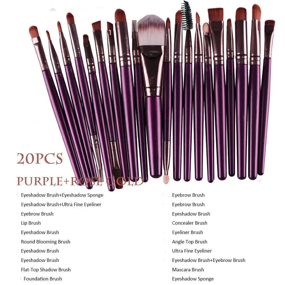 Full Face Makeup set 20 Travel Makeup Brushes Sets 2 Sponge 2 Quality Silicone Face Masks Brushes Stylish Rose G