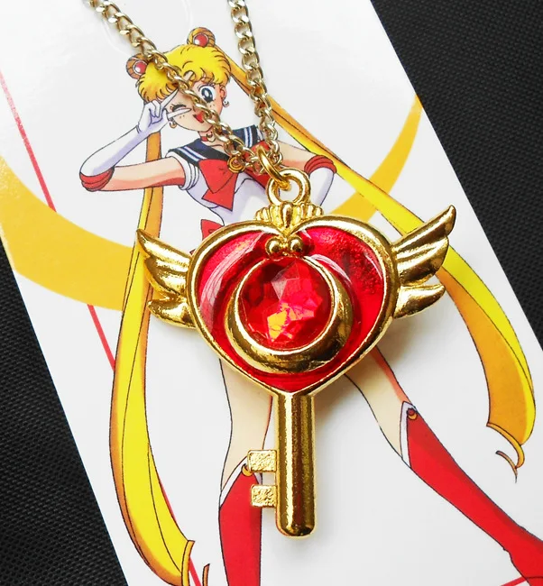 Anime Cartoon Gold Plating Sailor Moon Necklace Pendant Keychain Gold Plated Necklace Stone Angel Necklace 18k   Korean