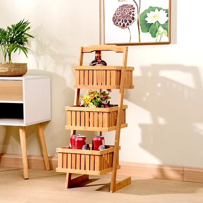 Bamboo and wood multifunctional floor snacks sundry balcony home magazine and newspaper storage rack