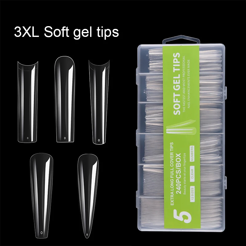 Fangkle OEM Wholesale Gel x Nail Tips  C Curve  Long Stiletto Press on Nail Tips 240tips XXXL Soft Gel Nail Tips