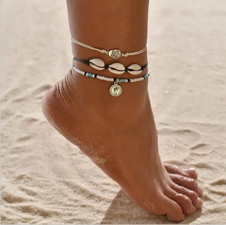
Top Selling Boho 18K Gold Plated Beach Shell Link Chain Anklet Handmade Seashell Tennis Ankle Bracelet 