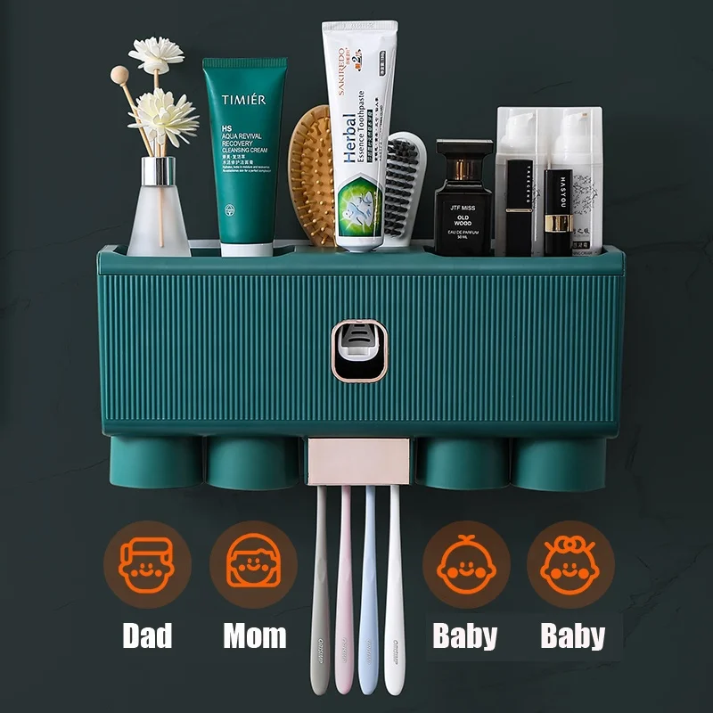 Bathroom Storage Rack Wall-mounted Toothpaste Holder Automatic Toothpaste Dispenser Squeezer with Cup