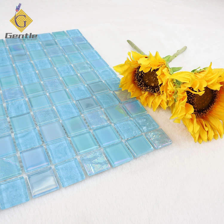 25*25 MM Wall decoration light blue swimming pool tile rainbow colorful mosaic