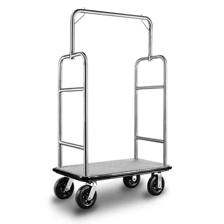 Тележка для багажа Bellman для отеля с матовыми серыми ковриками из нержавеющей стали