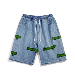High Quality Fashion Summer Skinny Embroidery Half Pants Skinny Jeans Men Denim Short