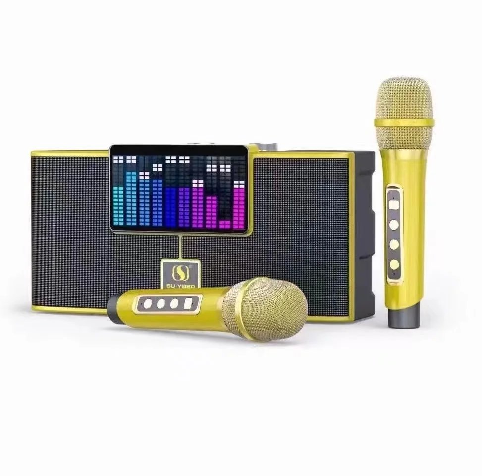 YS208 Powerful Wireless Speaker Dual Microphones RGB Disco LED flash light Subwoofer Bass Stereo Big Sound Party Karaoke