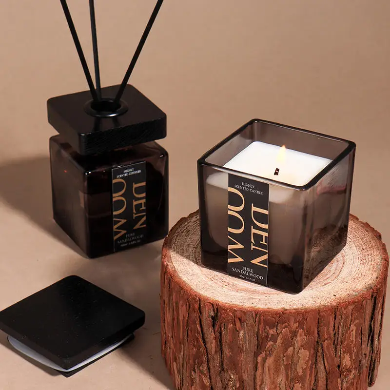 NEWIND NEW DESIGN soy wax custom 90g candle and 100ml reed diffuser Floating Wood Collection gift set