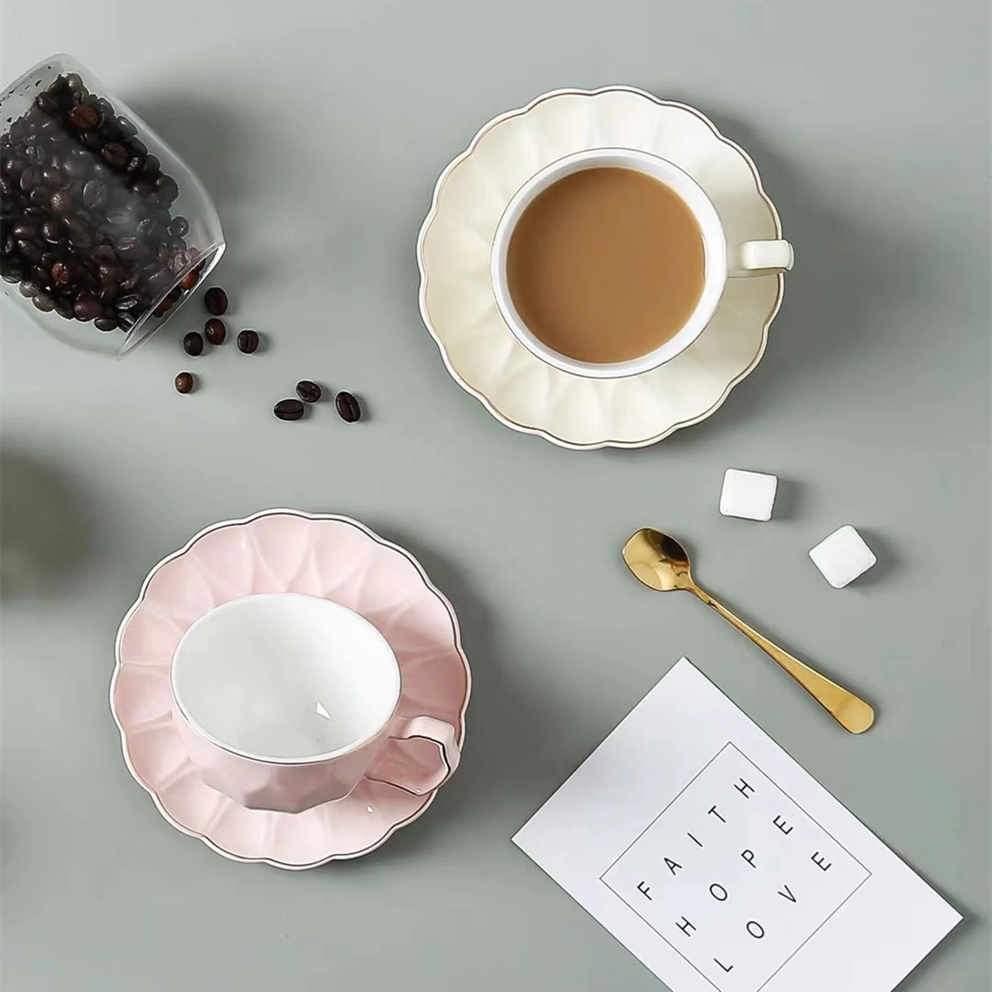 Wholesale Multi-color Vintage Tea Cup with Spoon 200 ml Coffee Cup with Saucer, Porcelain Tea Cup for Espresso, Cappuccino