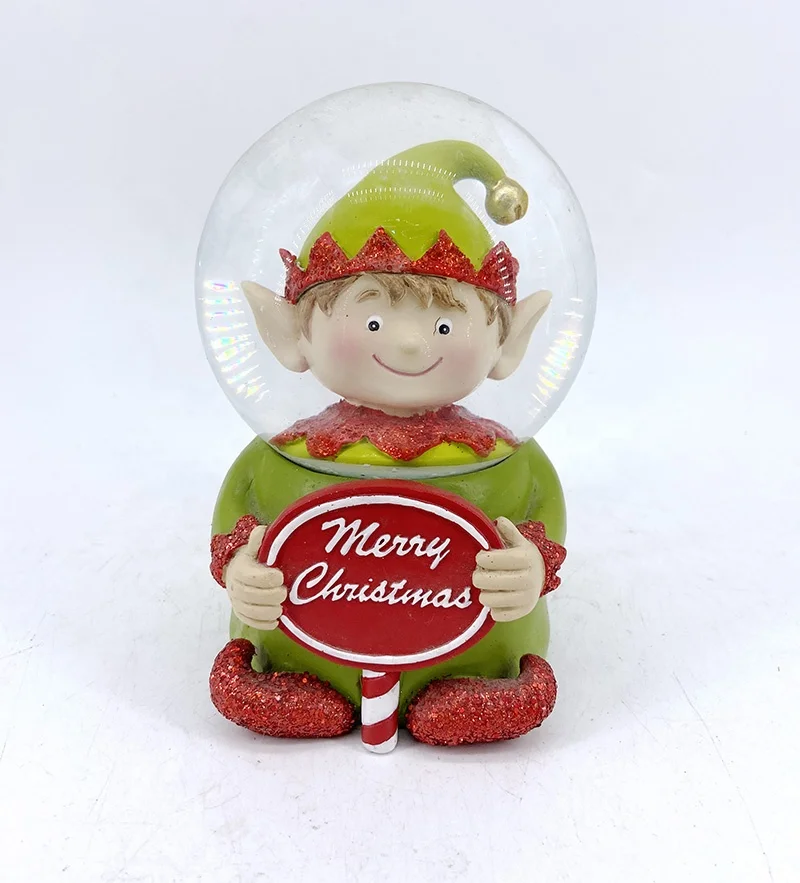 
wholesales High Quality indoor xmas decor 80mm mini Christmas Elf crystal water Globes ball musical Glass snow Globes 