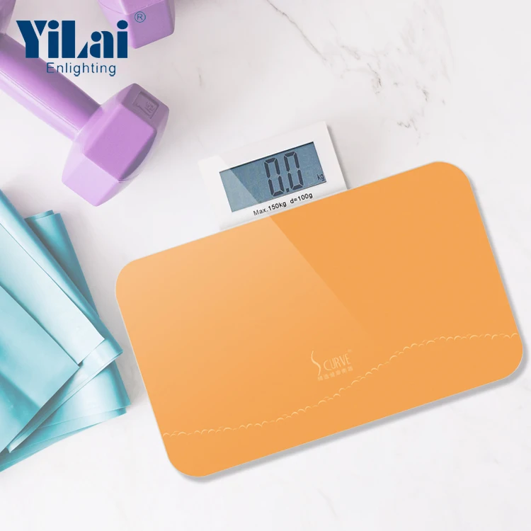 Digital Elastic LCD Display Glass Bathroom 150 kgs Digital Bathroom Body Weight scales Small Size Orange Personal Scale