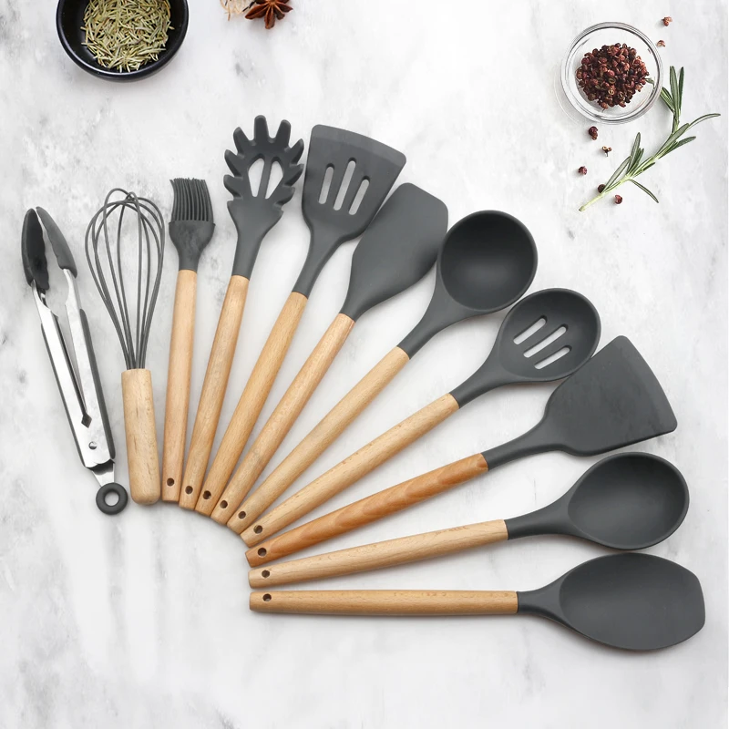 Kitchenware Set Silicone Kitchenware Set Beech Handle Silicone Kitchenware Household Cooking Spatula