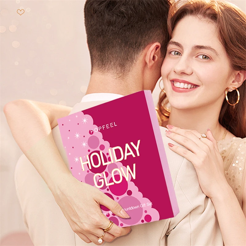 POPFEEL holiday glow surprise beauty countdown gift set 24 colors eyeshadow matte lipgloss lipstick eyebrow pencil makeup kit