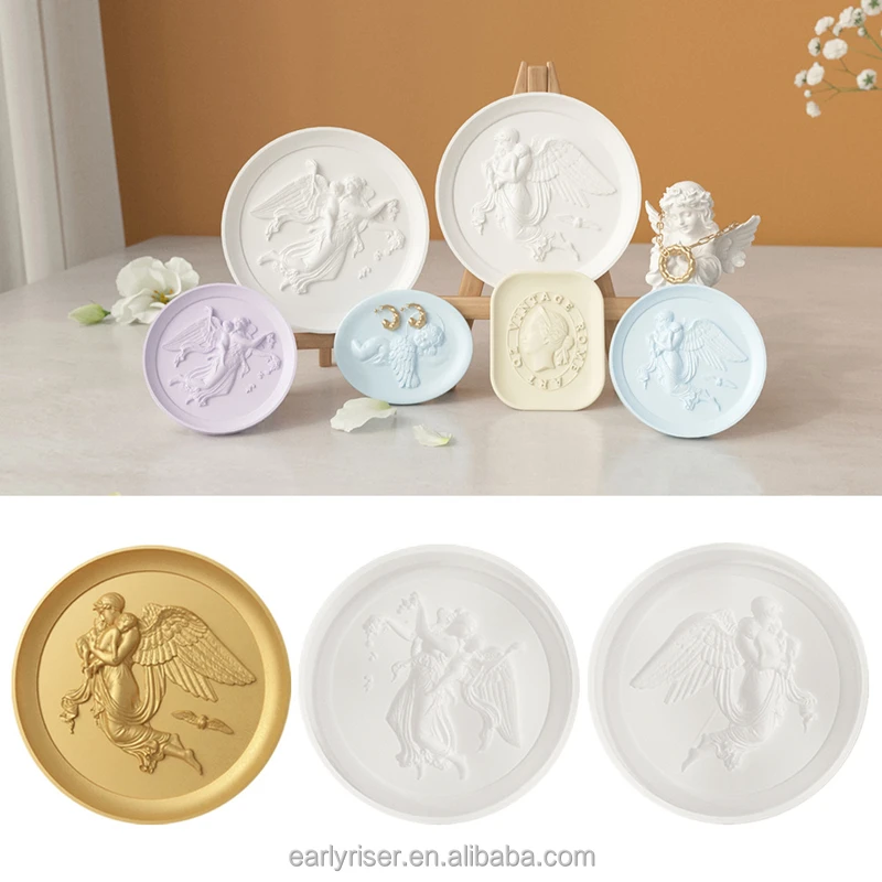 Early Riser DIY relief angel tray epoxy dish mold gypsum concrete board silicone mold making crafts