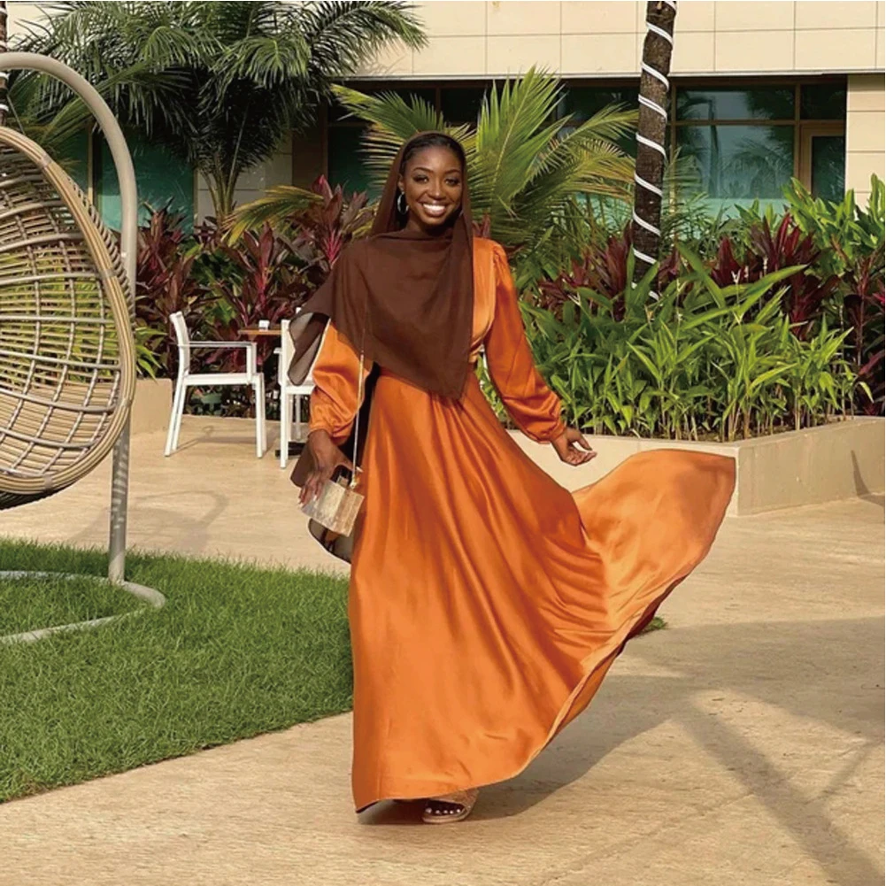 2024 African Modest Hot Production Luxury Arabian satin muslim party dress gown  New Style Long Party Wear Dresses For Women