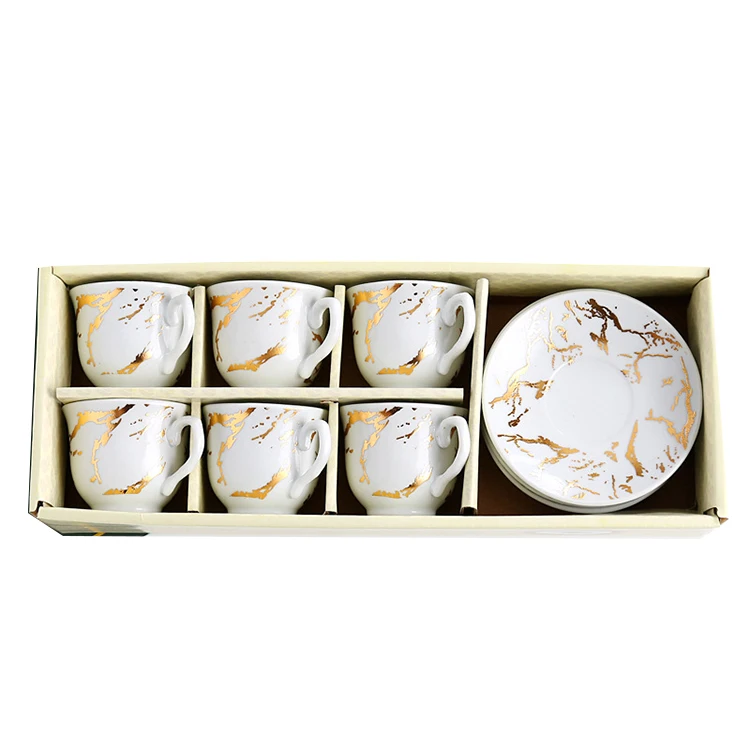 New European Ceramic Mugs Luxury Coffee Table Gift Box Set of 6 Vintage Arabic Coffee Tea Cup and Saucer Set