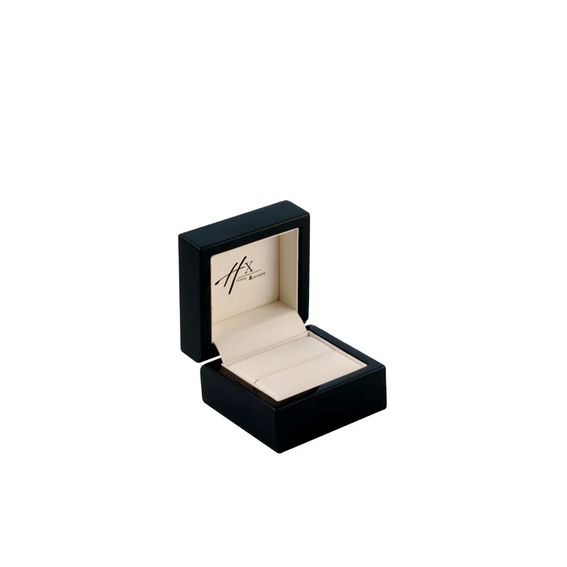 Fashional Luxury Wood Ring Box Print Logo Inside with Silk Black Small Led Ring Box in Wood Box & Case Wooden Earrings Packaging
