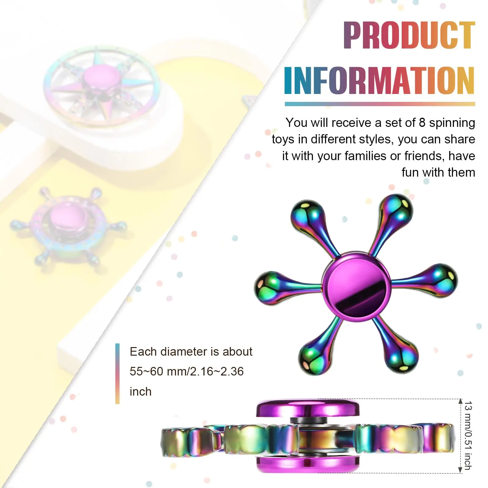 Hot Sale Anti Stress Toy Zinc Alloy Rainbow Dazzling Heptagonal Hand Spinner Gyro Fidget Toys