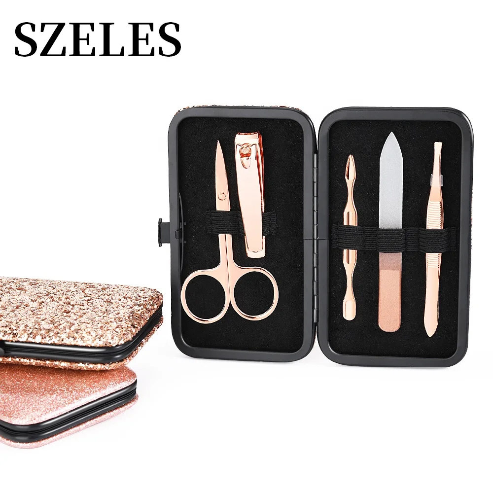 Manicure Pedicure Set Luxury Travel Women Gift Souvenir 5 PCs Rose Gold Manicure  Pedicure Set Top Grooming Kit Manicure