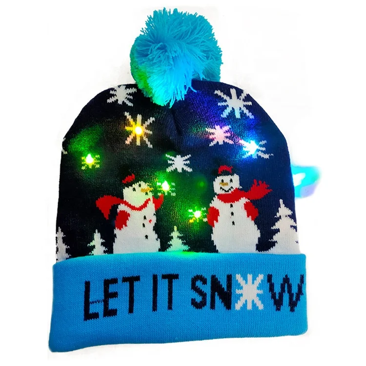 Factory Wholesale LED Christmas Hat Colorful Light-up Knitted Santa Sweater Xmas Party Beanie Cap for Adult Men Women