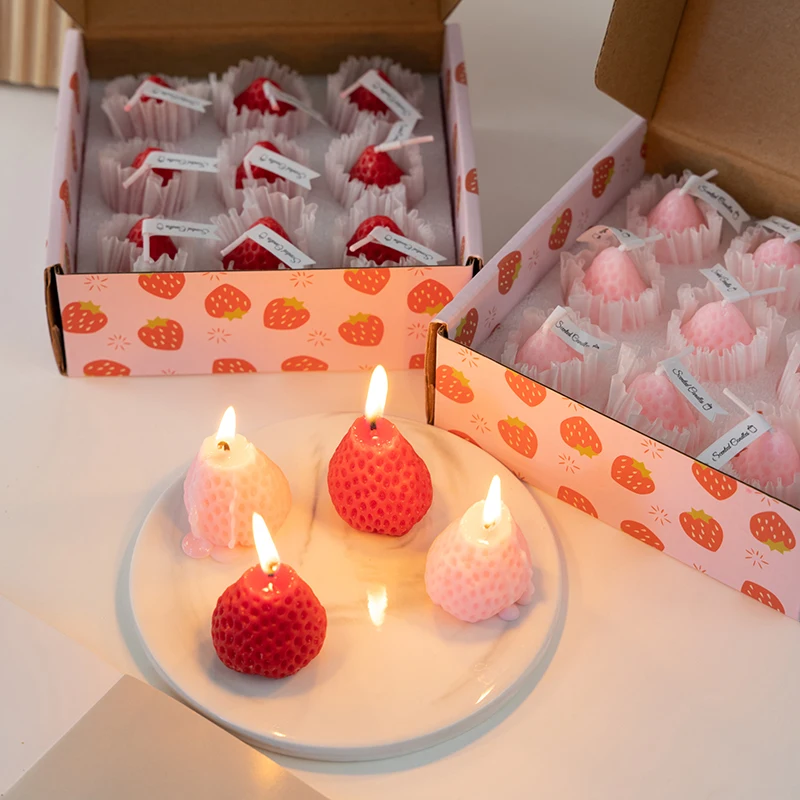 Strawberry scented candles plant scented oil sweet fruit strawberry candles birthday candles