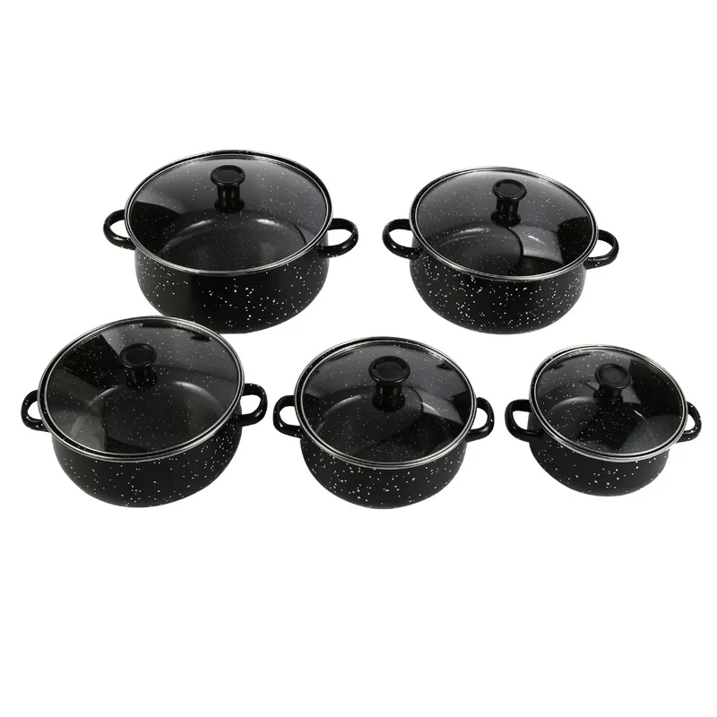 Best Selling Green/black/blue/coffee Dot Design 16-24cm 5pcs Set Enamel Casserole Cooking Casserole Set