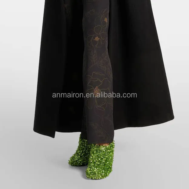 Designer Brand Shoes Green Glitter Metallic Wedge Heel Sandals Square toe Shoes For Women