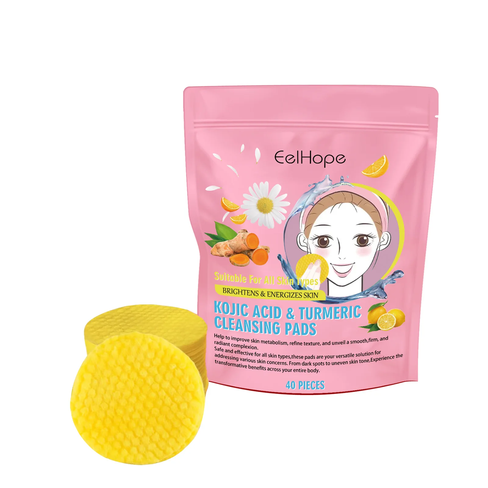 skin eliminates oil exfoliation custom face cleansing pad,private label kojic acid turmeric facial cleansing pads