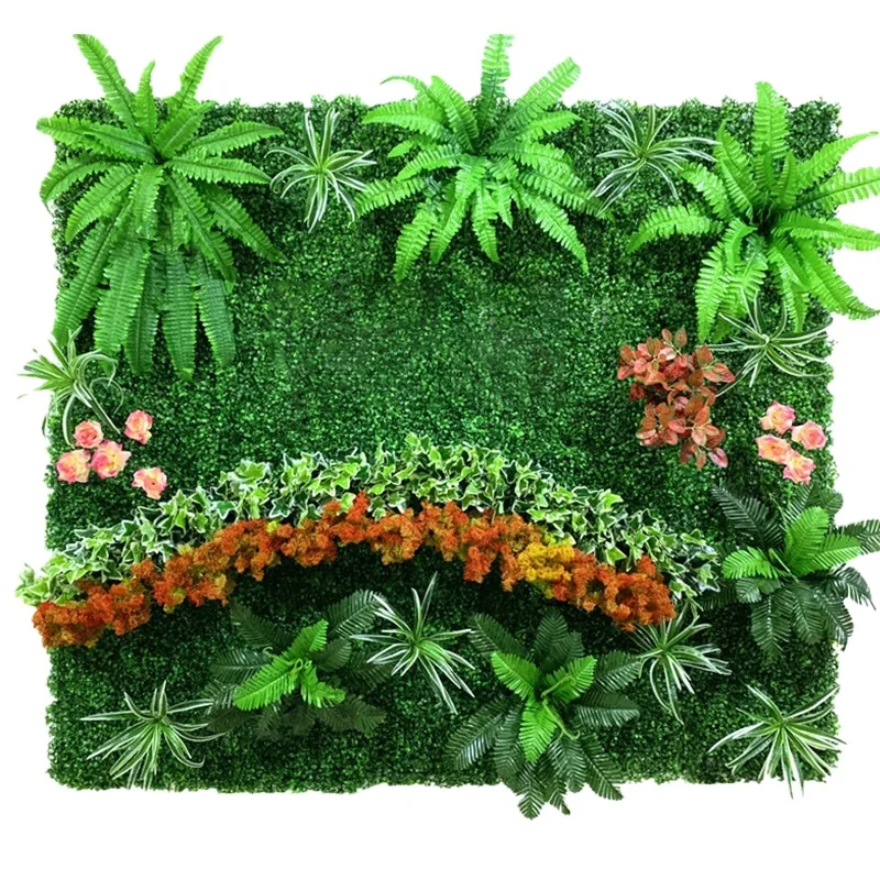 Garden artificial hedge fence green wall decorative grass pad flowers wall