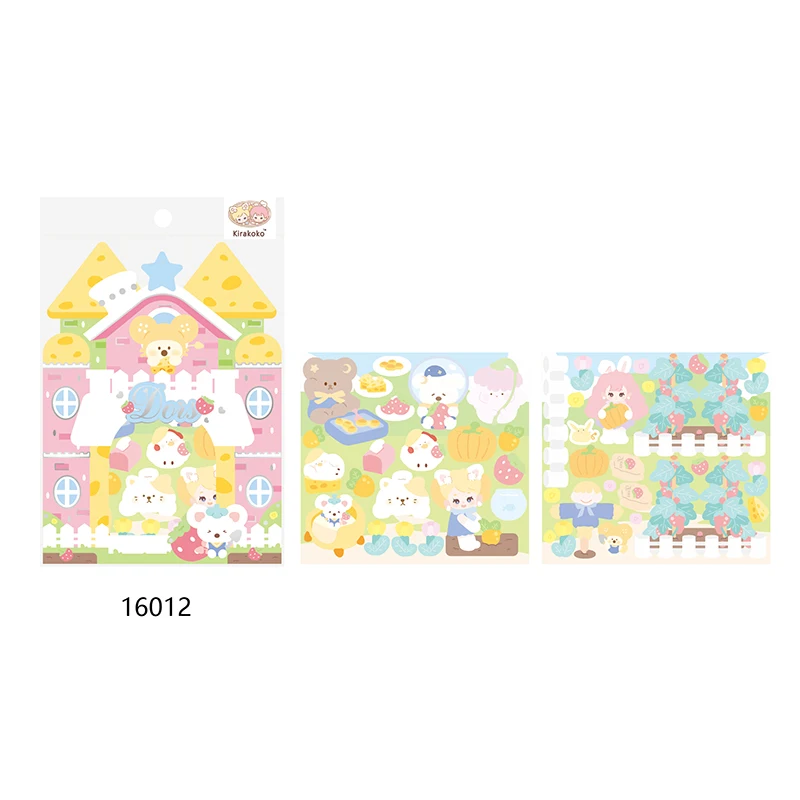 Kirakoko Play Scenes Sticker Farm Restaurant Amusement Park Theme Sticker Play Set Bear Dog Cat Rabbit Duck Mouse Decal Stickers