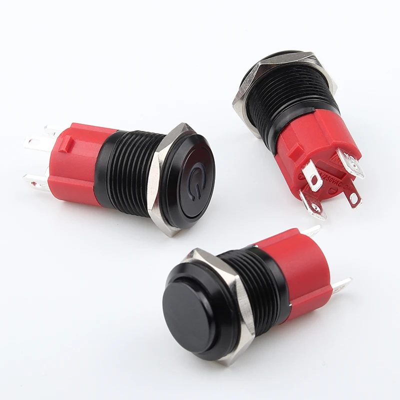 Черный материал 16 мм светодиодный Круглый Светящийся Символ питания водонепроницаемый металлический кнопочный переключатель с разъемом