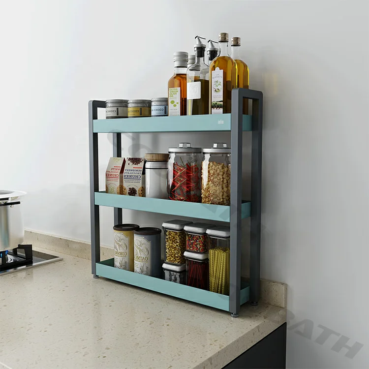 Home new design storage rack kitchen display rack shelf with wheels kitchen organizer shelf