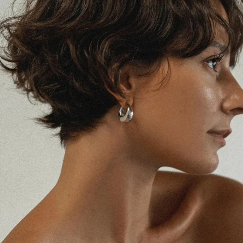 Ready To Ship 18K Gold Plated Stainless Steel Drop Water Hoop Earrings Non Tarnish Jewelry Wholesale