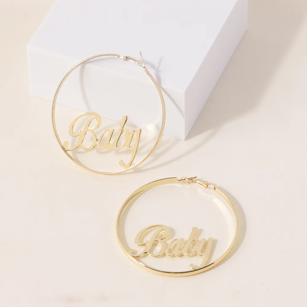 
New Exaggerated Baby Lettered Big Hoop Earrings for Women Sexy Hip-hop Round Earring 2020 Statement Fashion Jewelry Dropshipping 