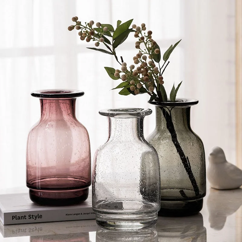 
Colourful Glass Transparent Vase Aquaculture Bottle Flower Glass Floor Vase Decoration 