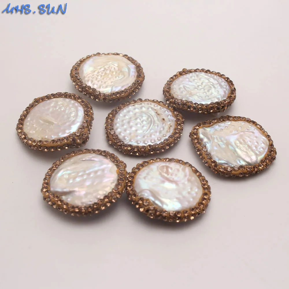 Vintage Freshwater Pearl Beads White Color Bohemia Style Irregular Round Rhinestone Pearl Beads For DIY Jewelry