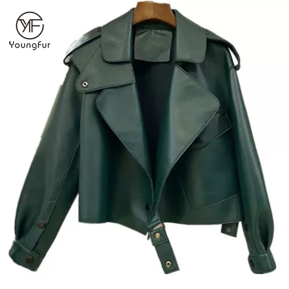 Fashion Real Sheepskin Leather Jacket Women /Wholesale Custom Sheep Skin Motorcycle Biker Women Genuine Leather Jacket for Women