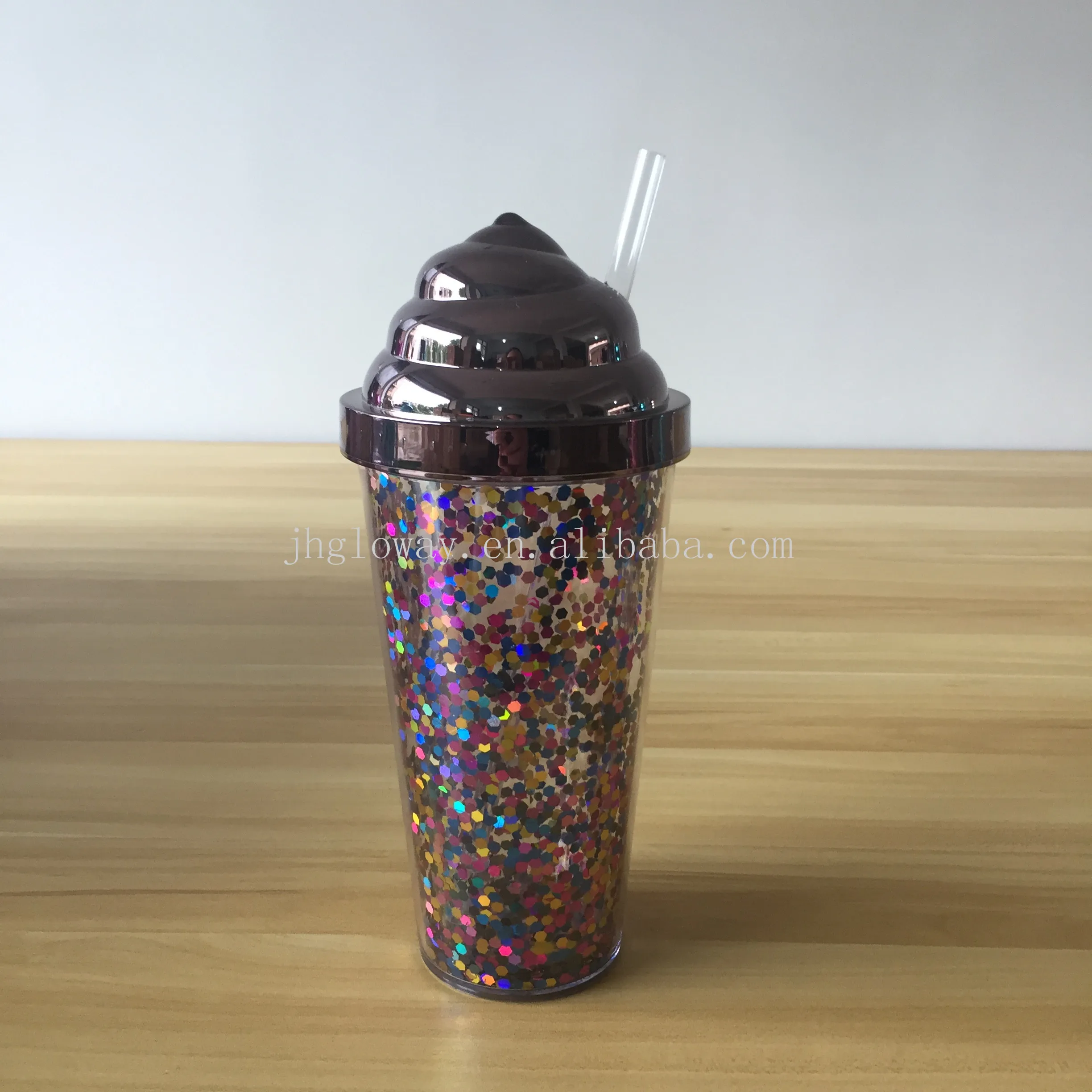 16oz  Acrylic ice cream tumblers colors double wall  with plastic straw in stock