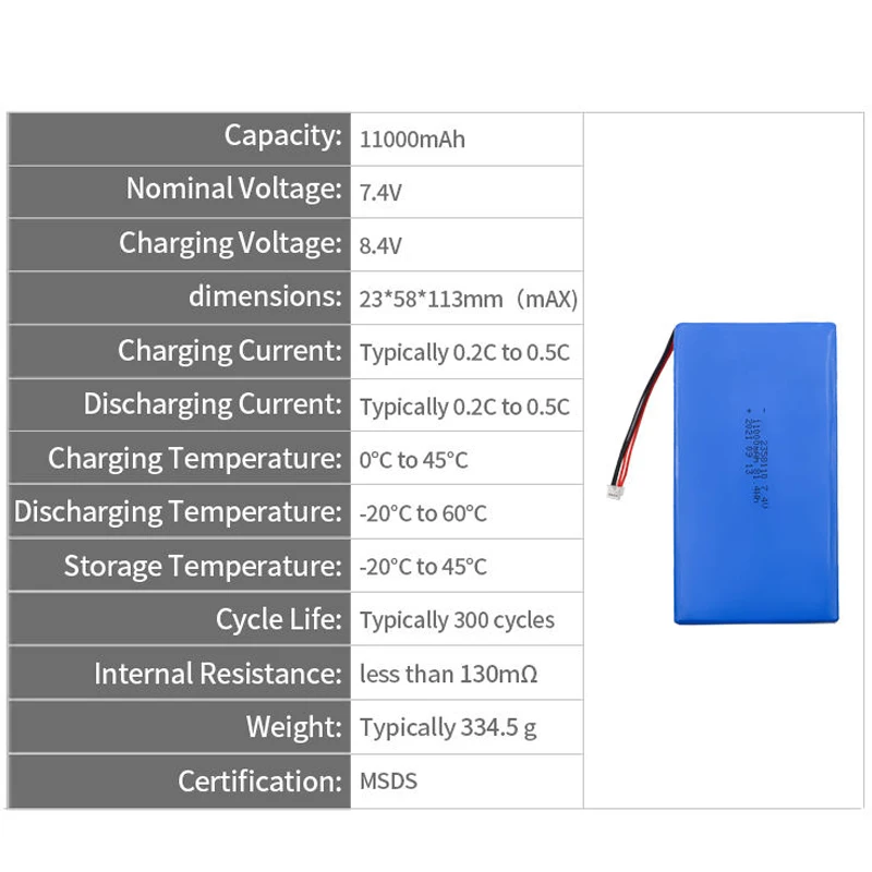 OEM Factory Customized Mobile Power Battery 2358110 10000mAh 11000mAh 7.4V 2S1P Lithium Polymer Battery Pack For Tablet PC