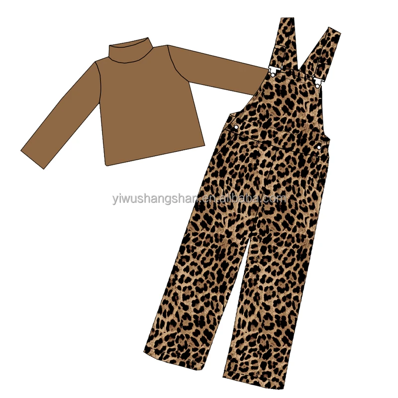 New Arrival Kids Baby Fall Outfits Solid Shirts Overall Custom Cheetah&Camo Pattern Fashion Boys Girls Set