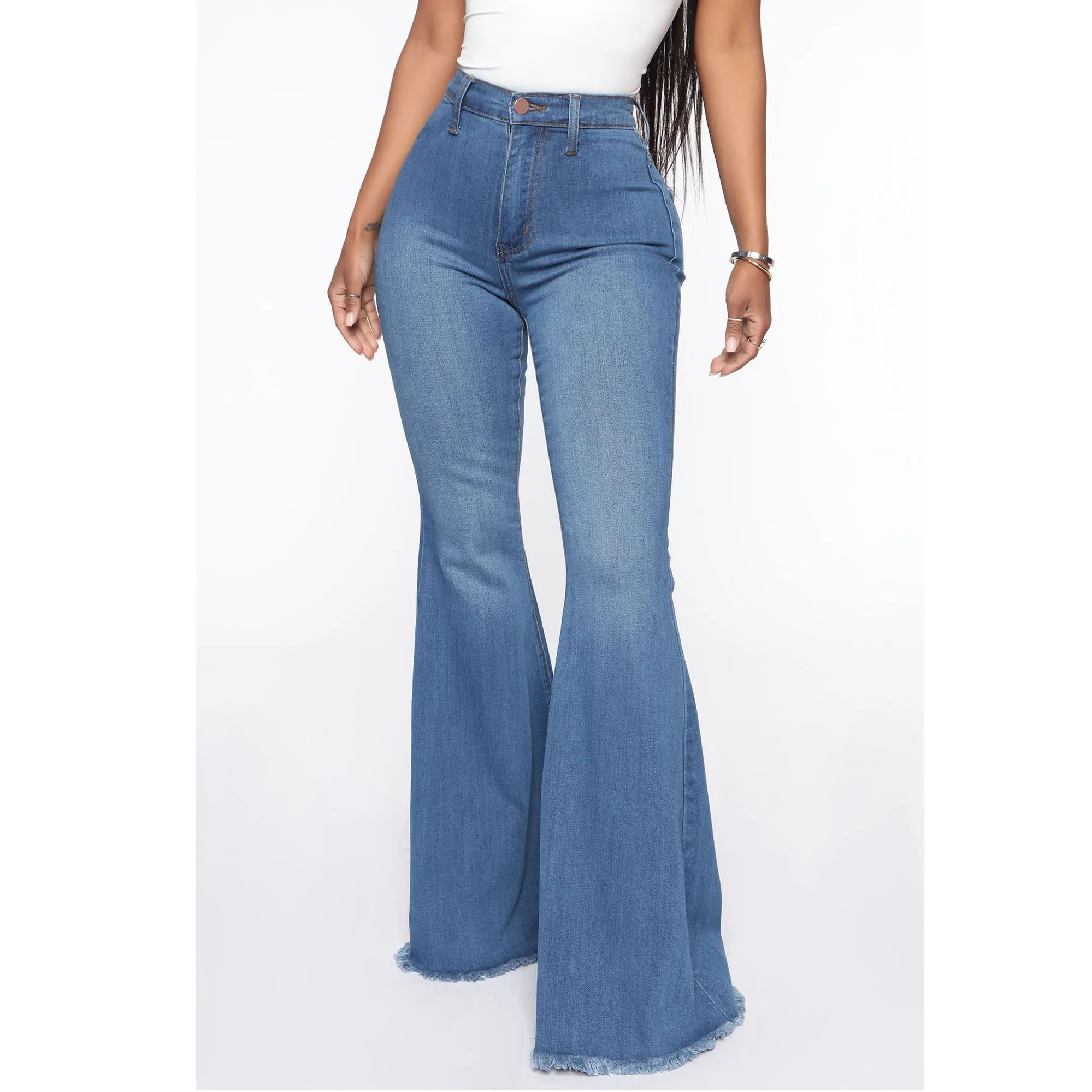 pantalon flare long female free jeans sexy solid color high waist jeans for women