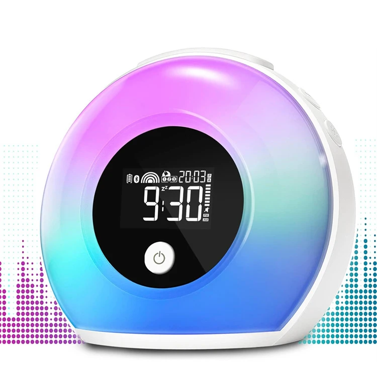 Wireless BT 5.0 Speakers Kids Night Light 4 Level Brightness & Colorful Light Wake Up Light Desktop Alarm Clock