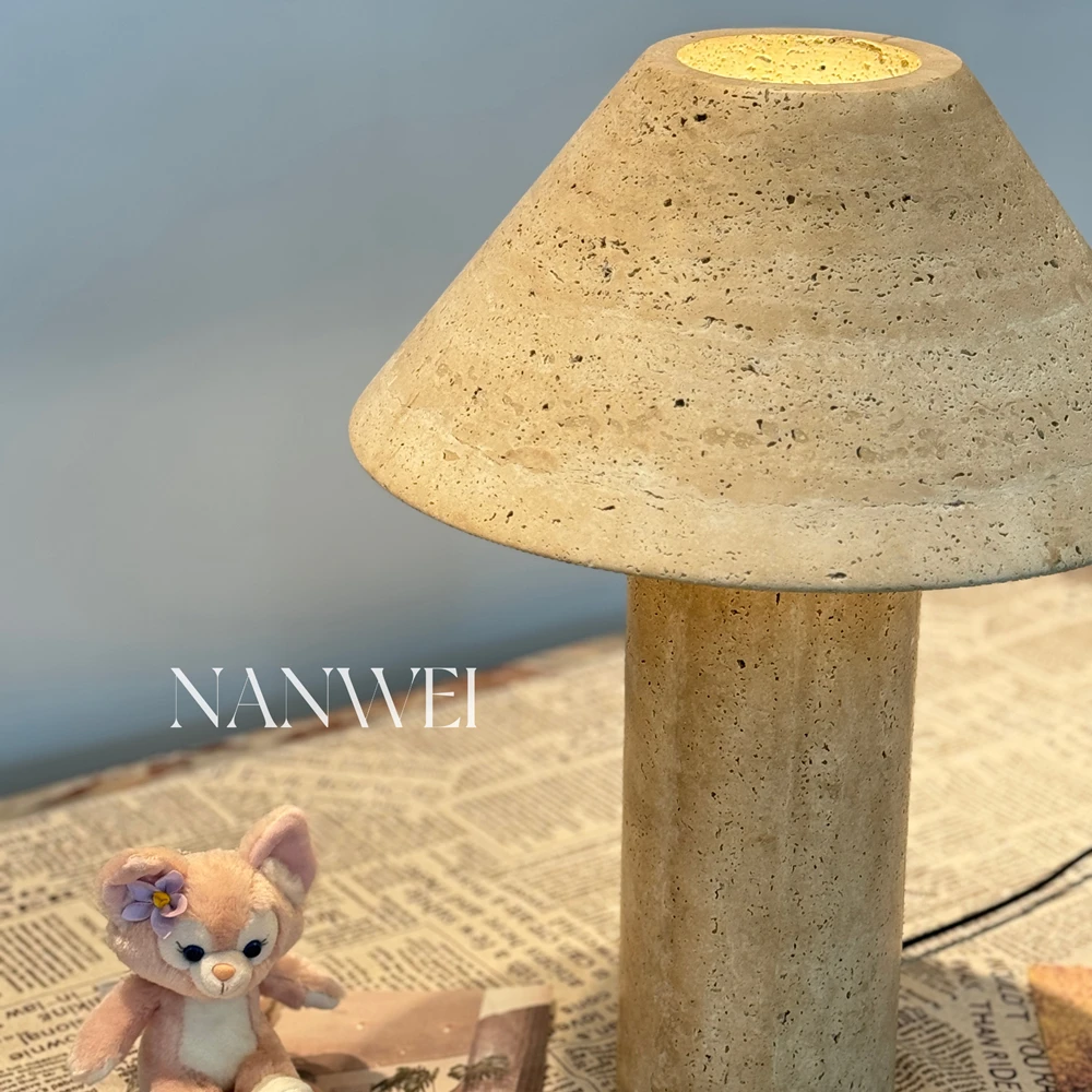 NANWEI Modern Natural Beige Travertine Marble Lamps Custom for Wholesales