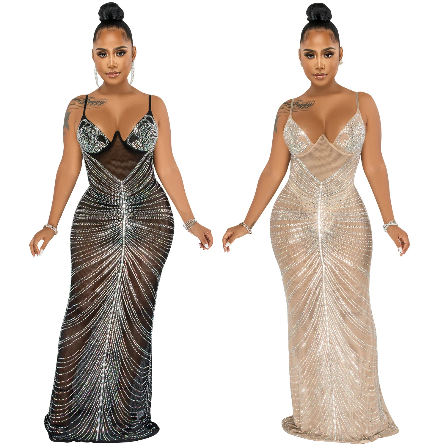 Hot diamond sexy suspender wrap chest mesh perspective dress sexy women clothing