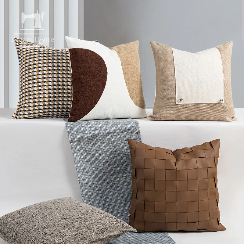 Modern home decor woven cushion cover Khaki patchwork luxury embroidery pillow case for home sofa decoration PLPL