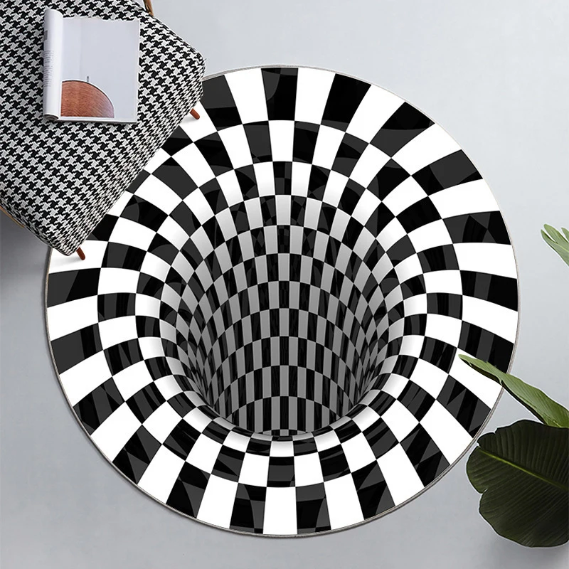 Visual whirlpool carpet round black and white checkerboard carpet bedside blanket cat 3D game mat