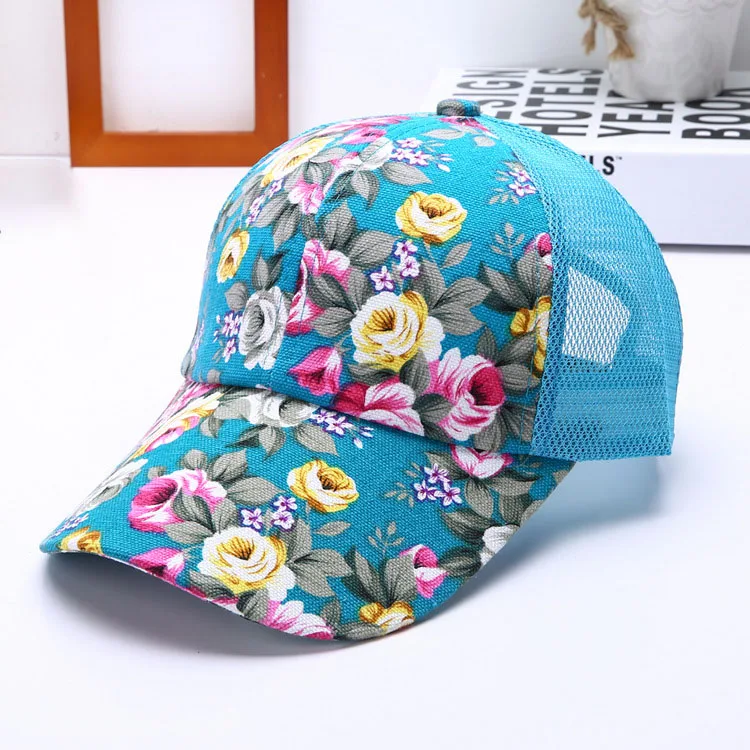 whole sale 2023 Printed Snapback Trucker Hats outdoor Flower Sports cap Summer Women Mesh Baseball