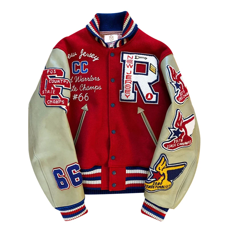 2024 Hot Selling New Styles Customization Chenille Embroidery Leather Sleeve Baseball Letterman Varsity Jacket