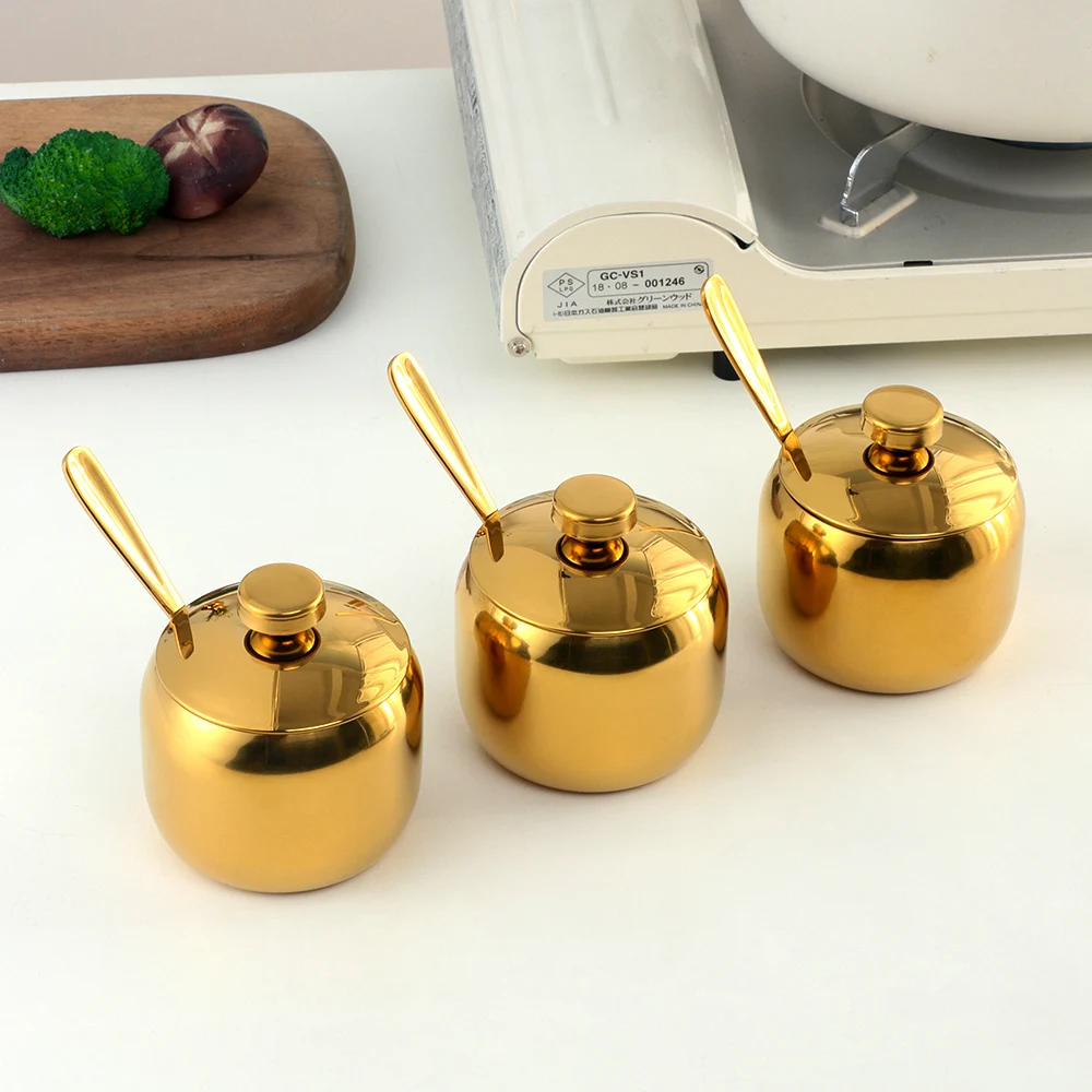 Kitchen Accessories Seasoning Condiment Pot Set Stainless Steel Spice Salt Sugar Container Pepper Jar Tool Holder Rack